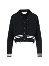 Marni Ribbed Hem Cropped Crewneck With Striped Detail In Black