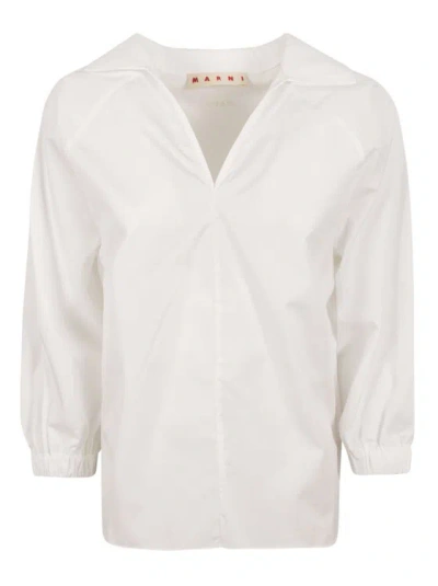 Marni V-neck Cotton Blouse In White