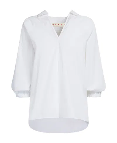 Marni V-neck Cotton Blouse In White