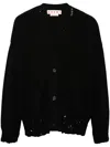 Marni Knitted Cardigan Distressed Long Sleeves Ribbed Hem In Black