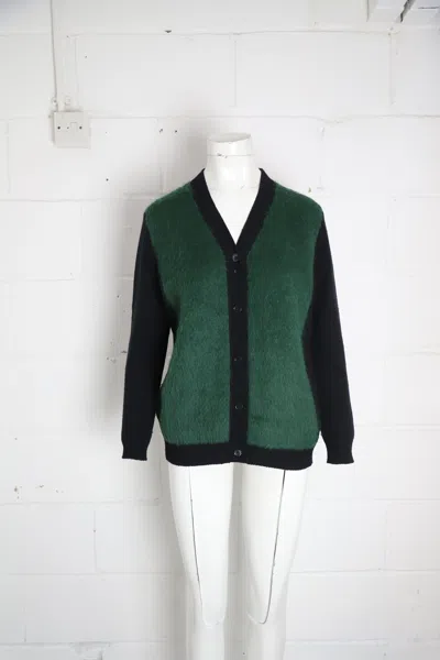 Marni V-neck Fuzzy Cardigan In Multicolor Wool In Green