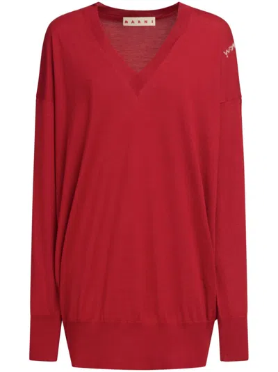 Marni V-neck Jumper In Red