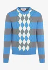 Marni Blue Stripe Sweater With Argyle Motif In Multicolor