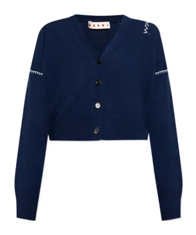 Marni V-neck Knitted Cardigan In Blue