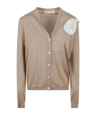 Marni V-neck Knitted Cardigan In Brown