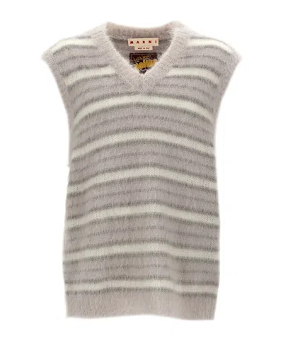 MARNI MARNI V-NECK STRIPED FUZZY WUZZY VEST