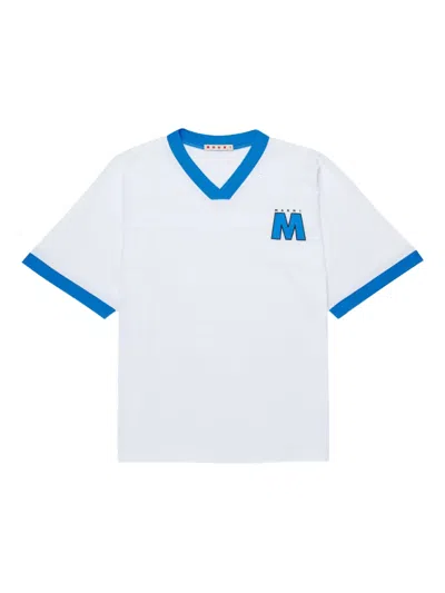 Marni Kids' V-neck Logo T-shirt In White
