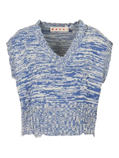 Marni V-neck Ribbed T-shirt In Blue