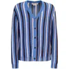 Marni Cotton Cable Striped Crochet Opal Cardigan Sweater Blue In Blue