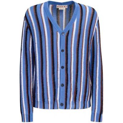 MARNI MARNI V-NECK STRIPE-PATTERN COTTON CARDIGAN