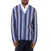 Marni Cotton Cable Striped Crochet Opal Cardigan Sweater Blue In Blue