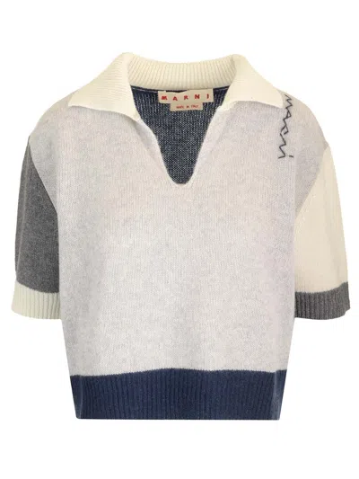 Marni V Neck Sweater Polo Shirt Grey In Neutral