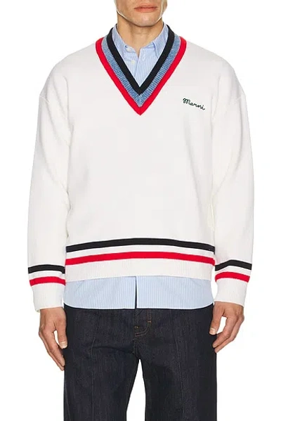 Marni V Neck Sweater In White