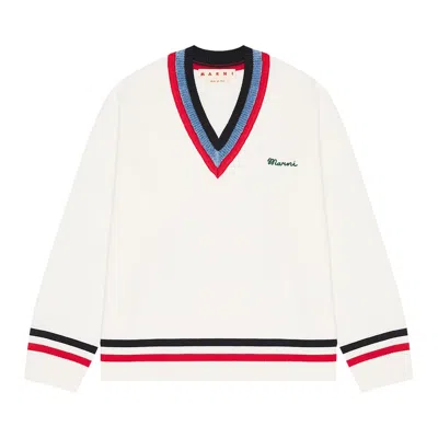 Pre-owned Marni V Neck Sweater 'white/red/blue' | Men's Size 50