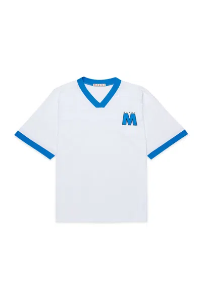 Marni Kids Logo Printed V-neck T-shirt In White