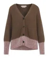 Marni Two Tone V Neck Cardigan In Green
