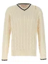 Marni Cable Knit V-neck Sweater In White