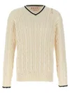 Marni Cable Knit V-neck Sweater In White