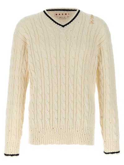 Marni V-neck Knitted Sweater In Neutral