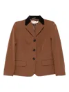Marni Velvet-trimmed Embroidered Grain De Poudre Wool Blazer In Brown