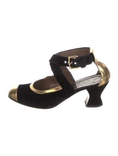 Pre-owned Marni Velvet Colorblock Pattern Pumps In Black