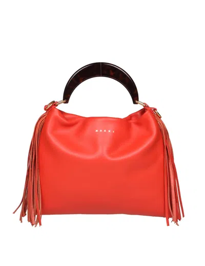 Marni Venice Small Bag With Leather Fringes In Coral