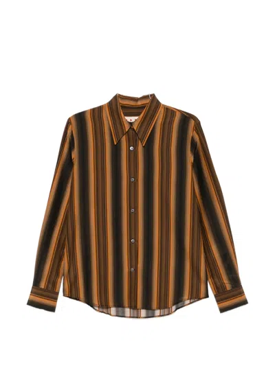 Marni Vertical-stripe Long-sleeve Shirt In Brown