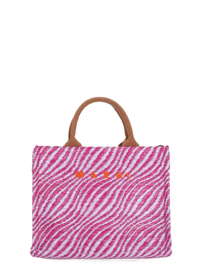 Marni Vibrant Fuchsia Shopping Bag With Embroidered Logo In Pink