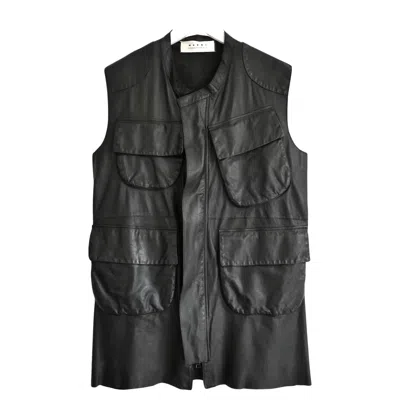 Pre-owned Marni Vintage 2010 Women's Black Leather Cargo Jacket It38/uk6