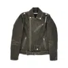 Marni Vintage Effect Leather Biker Jacket Kids In Green