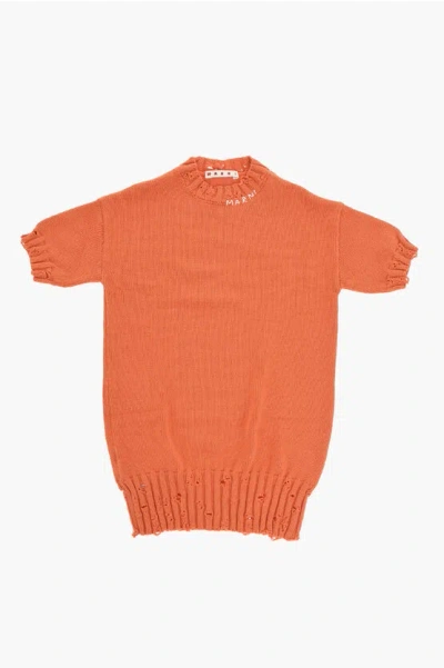 Marni Vintage Effect Lightweight Cotton Dress In Orange