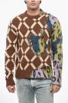 Marni Vintage Effect Patterned Crew-neck Sweater In Brown