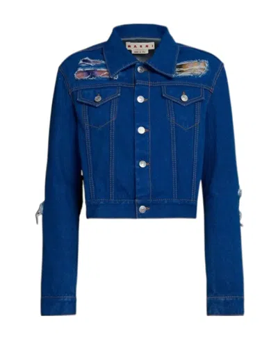 Marni Vintage Lapel Denim Coat In Blue