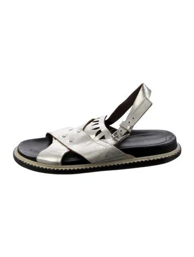 Pre-owned Marni Vintage Leather Slingback Sandals In Silver