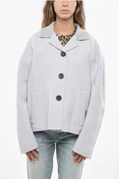 Marni Virgin Wool And Cashemere Cropped Coat With Contrasting Butt In White