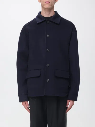 Marni Virgin Wool And Cashmere Shirt Jacket With Dropped Shoulders In Blue