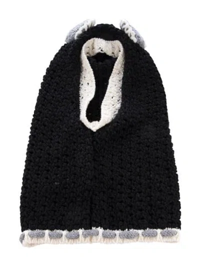 Pre-owned Marni Virgin Wool Black And Multicolor Patterned Knit Hood