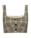Marni Cropped Check Print Top With Button Closure In White