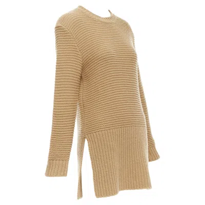 Marni Virgin Wool Camel Contrasting Ribbed Knit Slit Sweater In Yellow