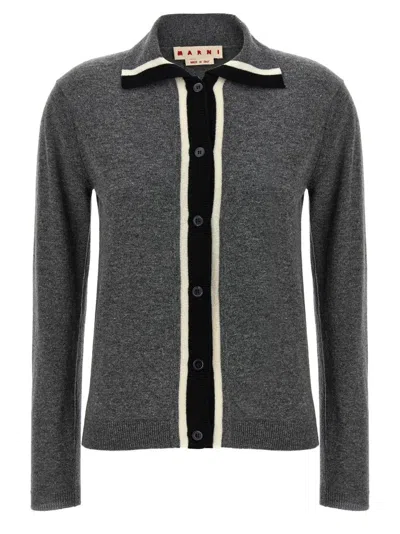 MARNI VIRGIN WOOL CARDIGAN WITH CONTRASTING COLLAR