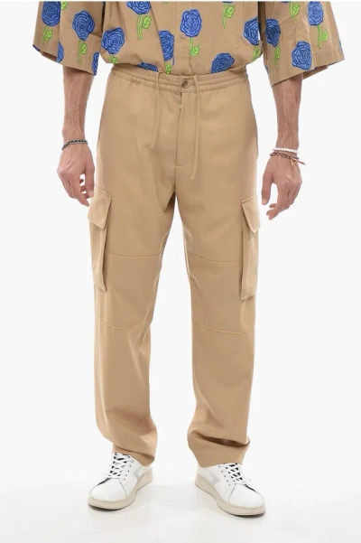Marni Virgin Wool Cargo Pants With Elastic Waistband In Multi