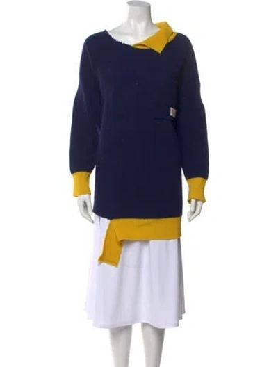 Pre-owned Marni Virgin Wool Colorblock Pattern Sweater In Blue