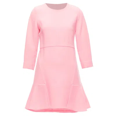 Marni Virgin Wool Crepe Panelled Crop Sleeve Fit Flare Dress In Pink