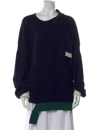 Pre-owned Marni Virgin Wool Crew Neck Sweater In Blue
