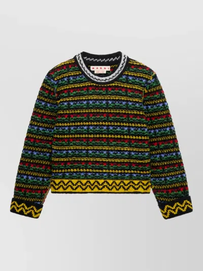 Marni Virgin Wool Floral Jacquard Knit Crew Neck Sweater In Multi