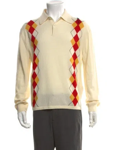Pre-owned Marni Virgin Wool Graphic Print Polo Sweater In Neutral