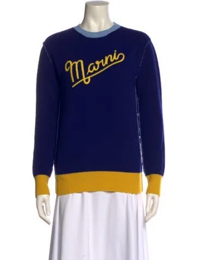 Pre-owned Marni Virgin Wool Graphic Print Sweater In Blue
