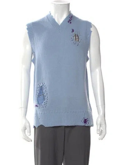 Pre-owned Marni Virgin Wool Graphic Print Sweater Vest W/ Tags In Blue