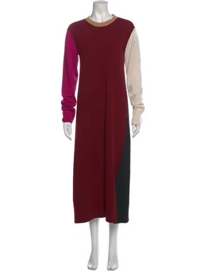 Pre-owned Marni Virgin Wool Long Dress In Burgundy