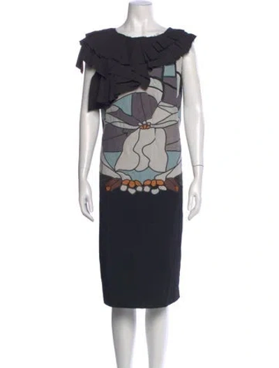 Pre-owned Marni Virgin Wool Midi Length Dress In Black